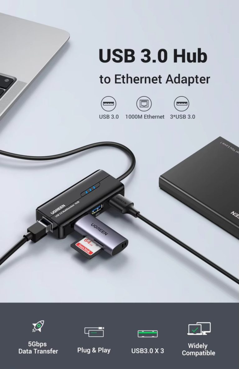 Kamstore.com.ua Сетевой адаптер UGREEN 20265 USB 3.0 HUB with Gigabit Ethernet (10)