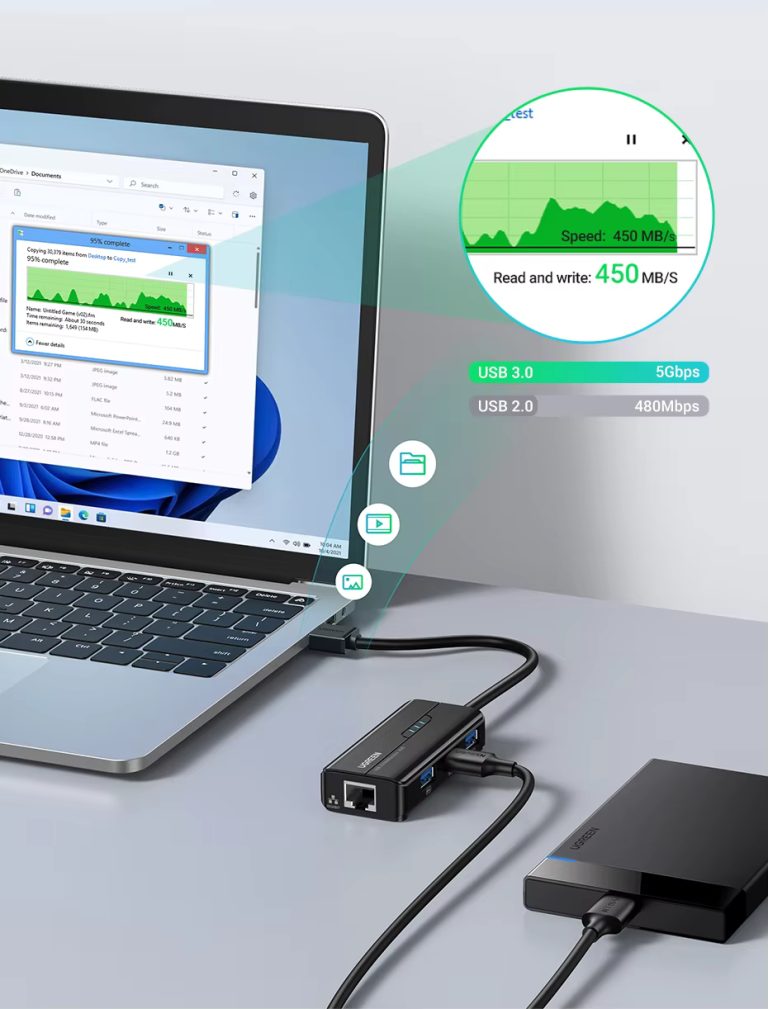 Kamstore.com.ua Сетевой адаптер UGREEN 20265 USB 3.0 HUB with Gigabit Ethernet (13)