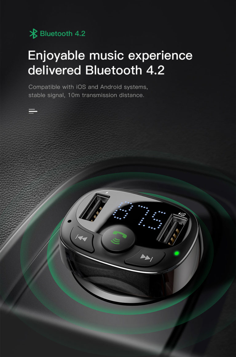 Baseus Зарядное устройство Bluetooth FM Transmitter. Версия блютуз 4.2