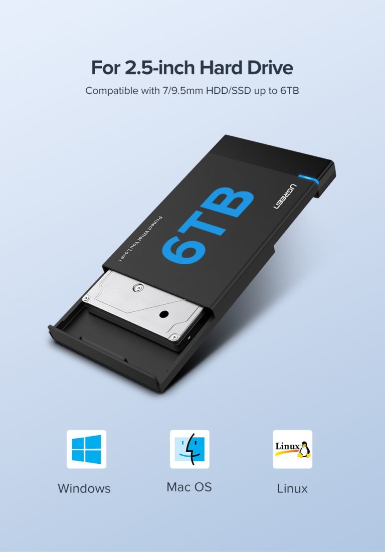 UGREEN Корпус для HDD 2.5SATA SSD диска USB 3.0. До 6 Тб. Поддержка ОС