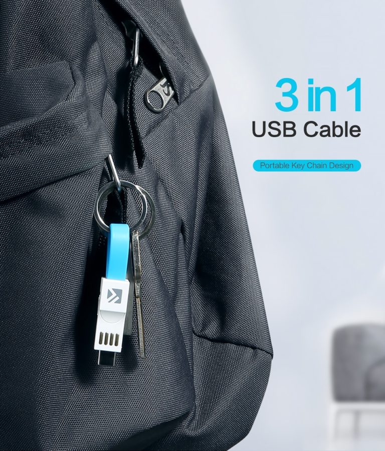 Брелок зарядка 3в1 Type-C Micro USB iPhone FLOVEME Kamstore.com (4)