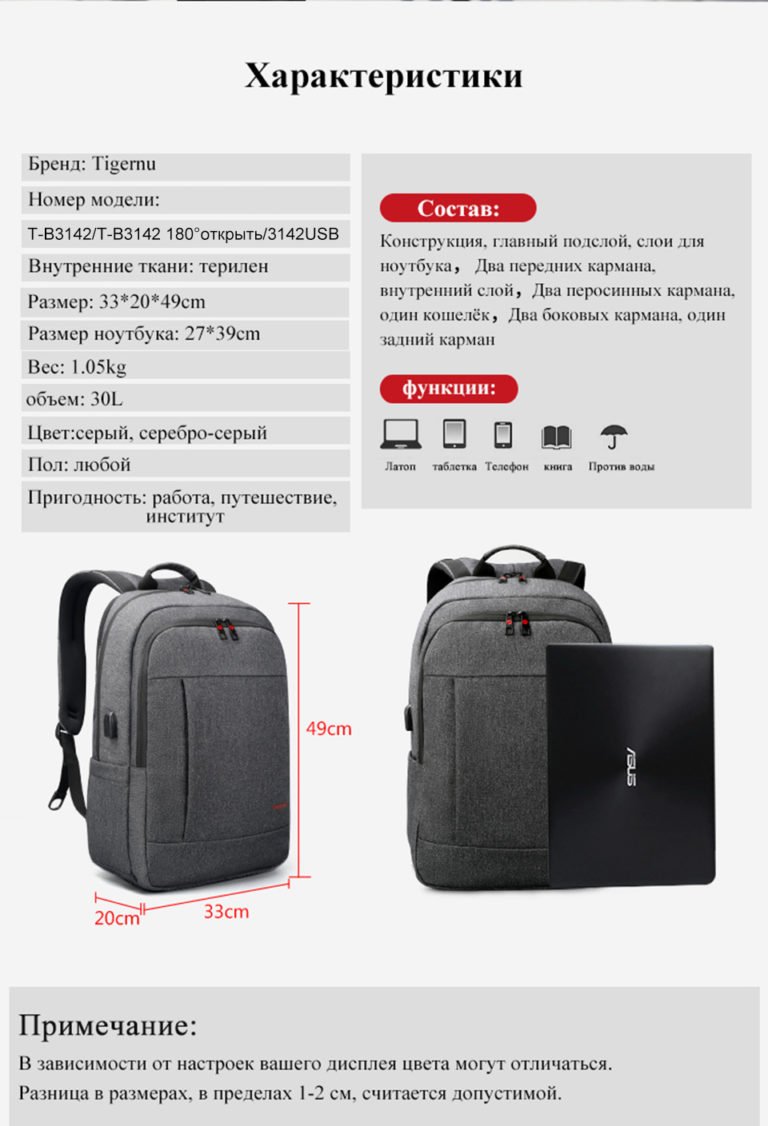 Рюкзак городской TIGERNU T-B3142 USB Kamstore.com.ua (2)
