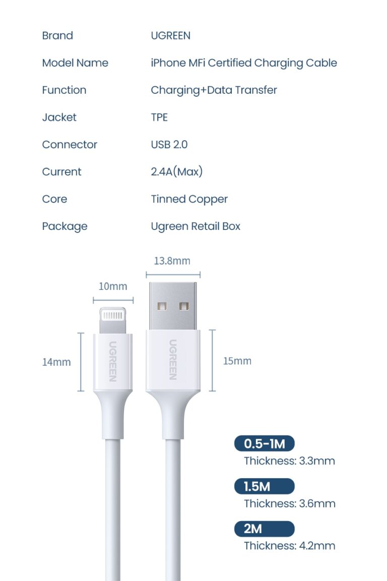 Kamstore.com.ua Кабель Lightning MFI для iPhone Ugreen US155 (0.5-1 (1)