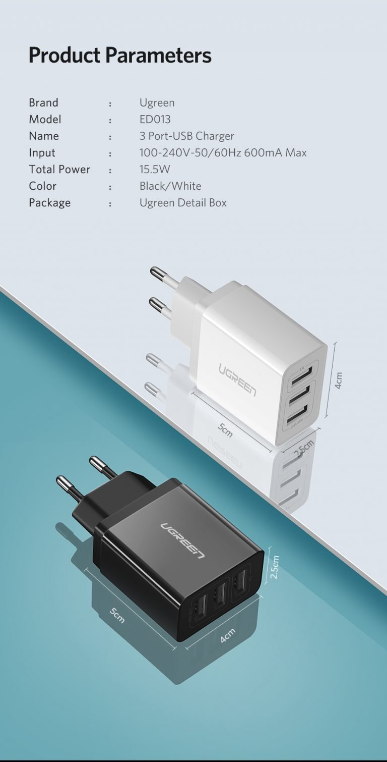 Зарядное устройство Адаптер 3хUSB Ugreen ED013 (50818) Kamstore.com.ua