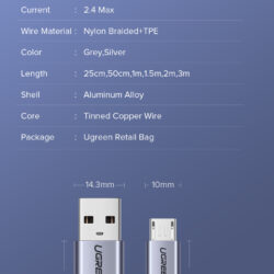 Кабель Micro USB для зарядки и передачи данных Ugreen US290 (60146 60147 60148) KAMSTORE.COM.UA (1)