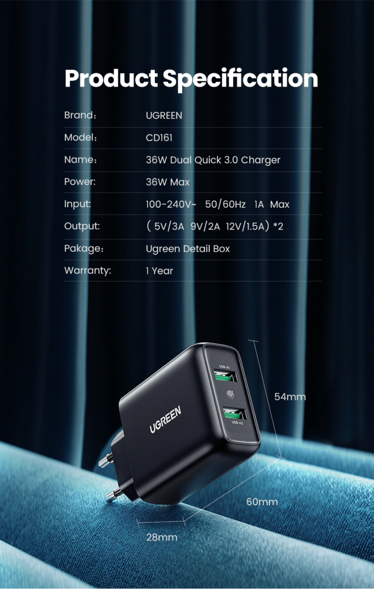 Зарядное устройство Ugreen 70163 CD161 2xUSB QC3.0 Kamstore.com.ua (13)