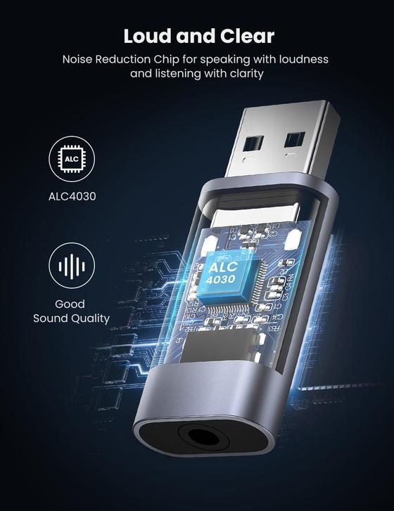 2-в-1 USB внешняя звуковая карта USB 2.0 to 3.5mm Audio Adapter UGREEN 80864.4