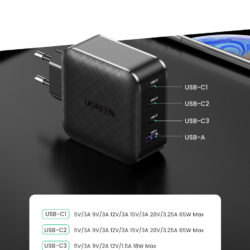 Зарядное устройство GaN 65W 4 USB PD QC3.0 QC4.0 FCP 3C1A Ugreen 70774 (CD224) Kamstore.com.ua (10)