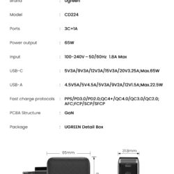 Зарядное устройство GaN 65W 4 USB PD QC3.0 QC4.0 FCP 3C1A Ugreen 70774 (CD224) Kamstore.com.ua (8)