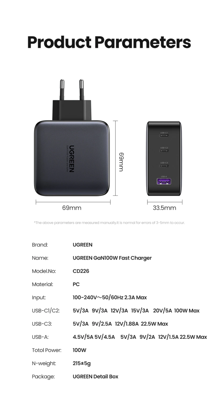 Зарядное устройство Ugreen GaNX 100W Ugreen 40747 Kamstore.com.ua (5)