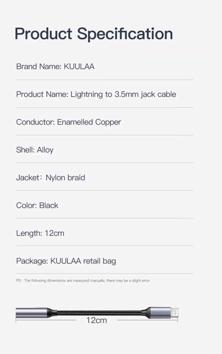 Переходник KUULAA кабель Lightning to 3.5 mm для наушников 12CM (C401) Kamstore.com.ua (8)