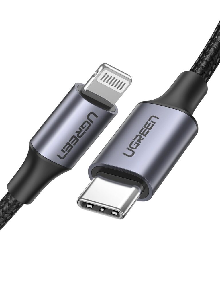 Kamstore.com. ua Зарядный кабель MFi Lightning to USB-C сертифицированный Ugreen 60759 (US304) Braided with Aluminum Shell Black, 1m (1)