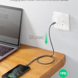 Kamstore.com. ua Зарядный кабель MFi Lightning to USB-C сертифицированный Ugreen 60759 (US304) Braided with Aluminum Shell Black, 1m (2)