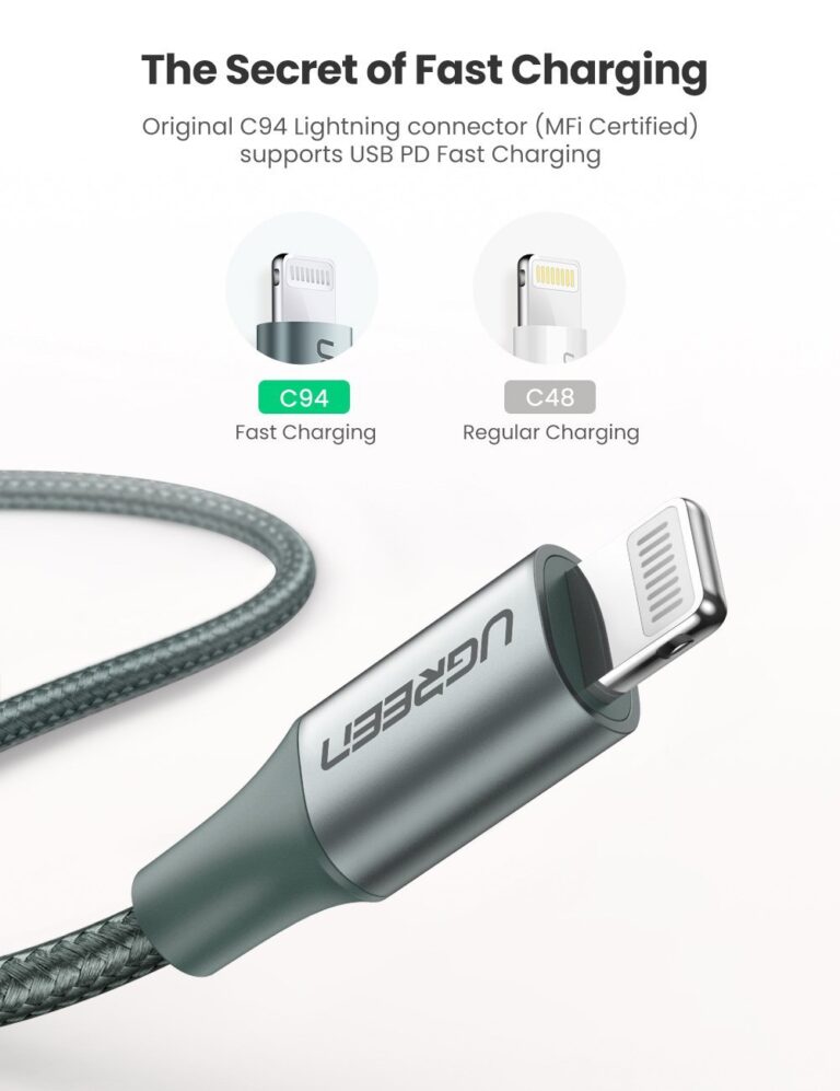 Kamstore.com. ua Зарядный кабель MFi Lightning to USB-C сертифицированный Ugreen 60759 (US304) Braided with Aluminum Shell Black, 1m (3)
