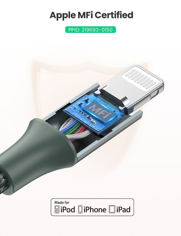 Kamstore.com. ua Зарядный кабель MFi Lightning to USB-C сертифицированный Ugreen 60759 (US304) Braided with Aluminum Shell Black, 1m (7)