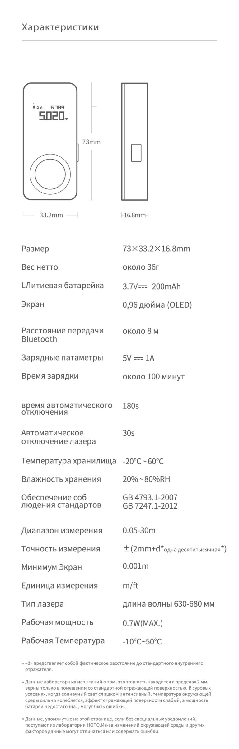 Kamstore.com.ua Лазерный дальномер Xiaomi HOTO Smart Laser Tape Measure (QWCJY001) Black (8)
