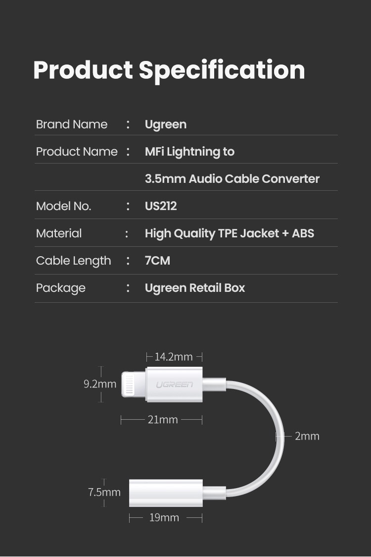 Kamstore.com.ua Переходник для iPhone MFI Lightning to 3.5 mm адаптер наушников Ugreen 30759 US2 (15)