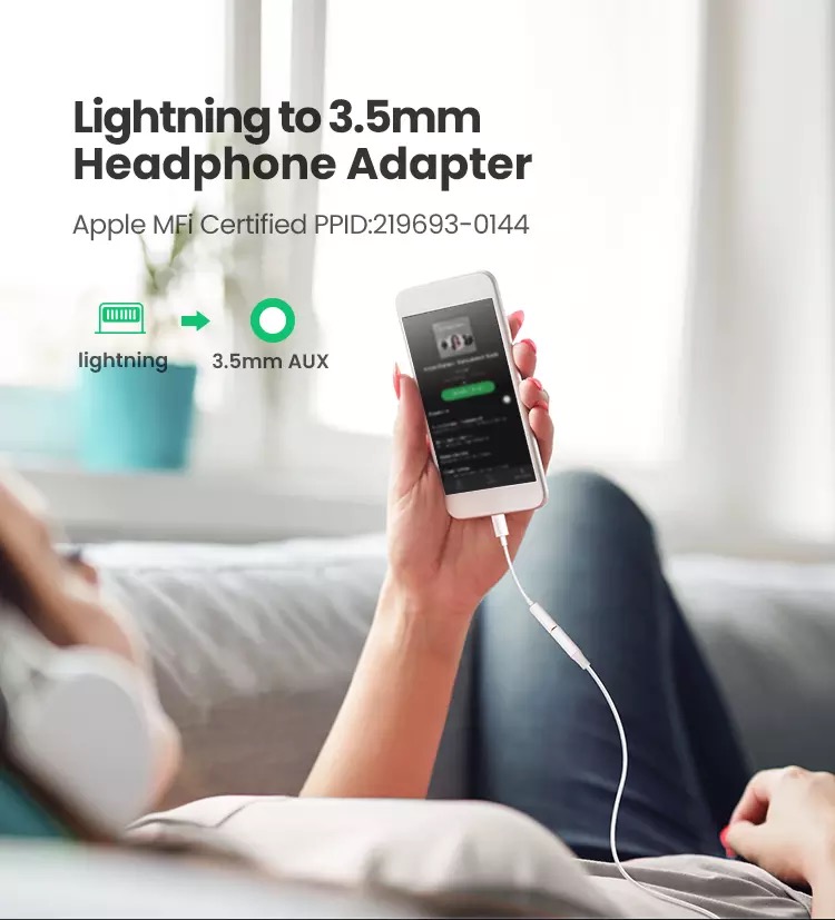 Kamstore.com.ua Переходник для iPhone MFI Lightning to 3.5 mm адаптер наушников Ugreen 30759 US2 (8)