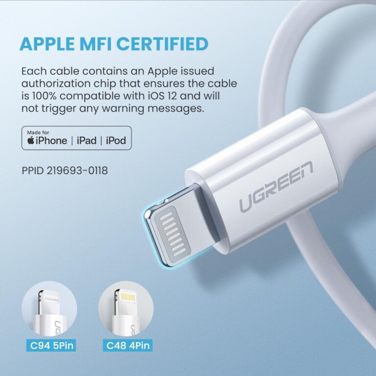 Kamstore.com.ua Зарядный кабель MFi Lightning to USB-C сертифицированный Ugreen 10493 (60754) White