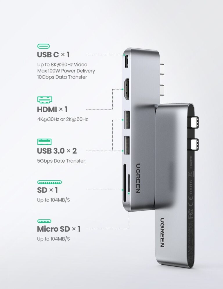 Kamstore.com.ua USB-концентратор с двумя портами USB 3.0 Type-C HDMI 4K Thunderbolt 3 PD 100 Вт для MacBook Pro Air UGREEN 80856 (CM380) (4)