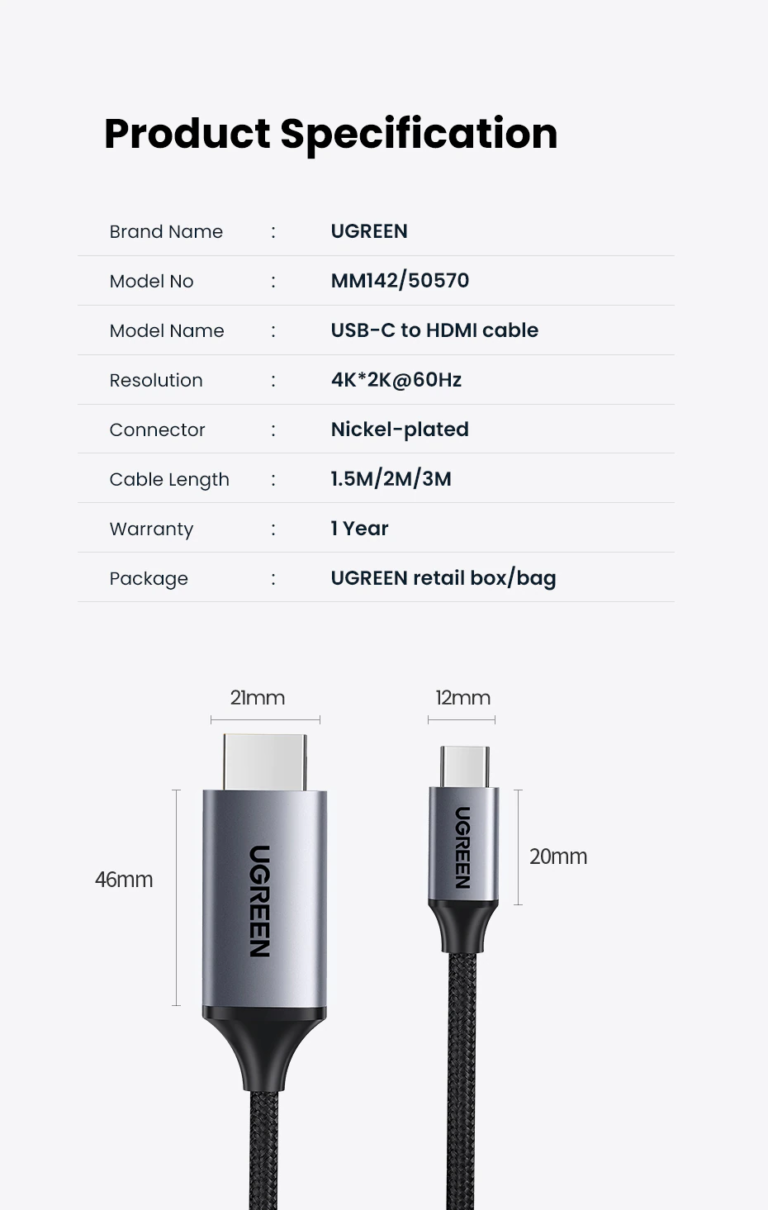 kamstore.com.ua Кабель USB-C to HDMI Ugreen 50570 (3)