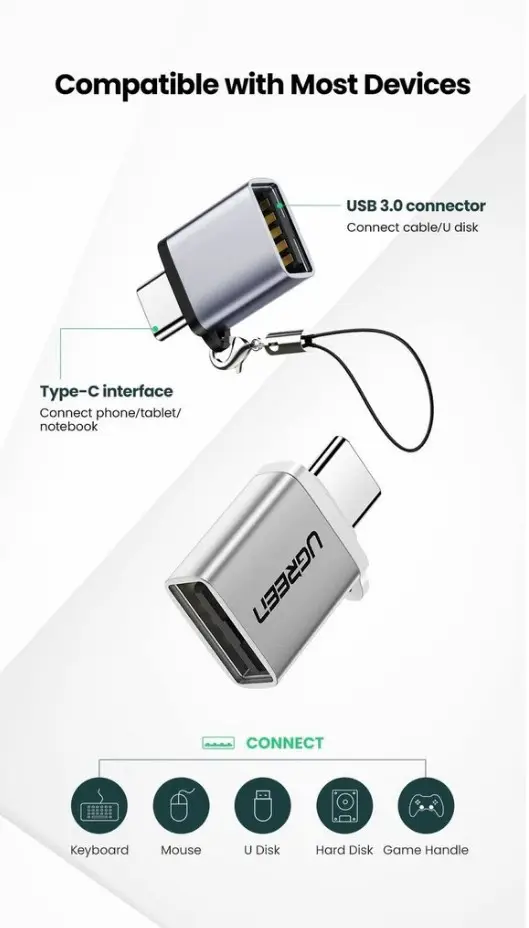 Kamstore.com.ua OTG adapter Type-C to USB 3.0 с карабином Ugreen 50283 (US270) (2)