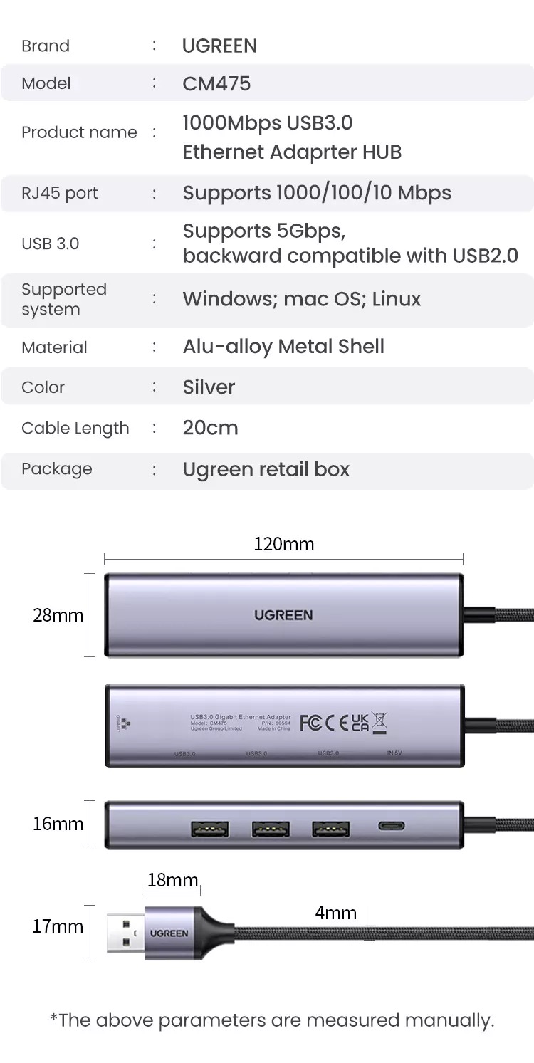 Kamstore.com.ua Концентратор Ethernet-адаптер USB3.0 Ugreen 60554 NEW (20)