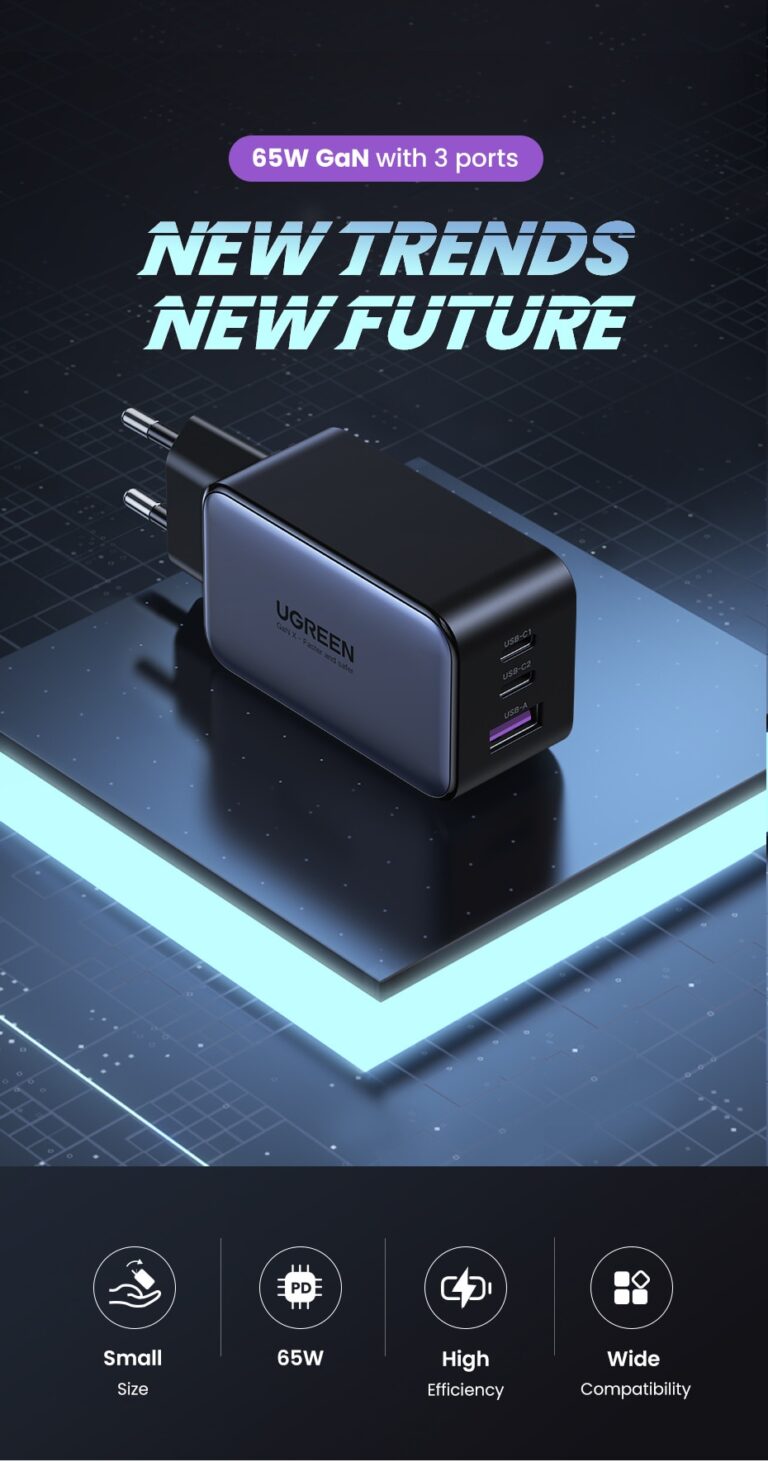Kamstore.com.ua зарядное устройство GaN 65W для ноутбука PD iPhone 14 13 12 Pro Max 3 порта (2)