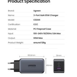 Kamstore.com.ua зарядное устройство GaN 65W для ноутбука PD iPhone 14 13 12 Pro Max 3 порта (5)