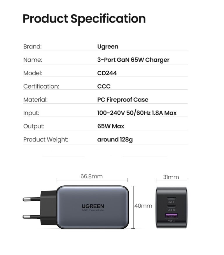 Kamstore.com.ua зарядное устройство GaN 65W для ноутбука PD iPhone 14 13 12 Pro Max 3 порта (5)