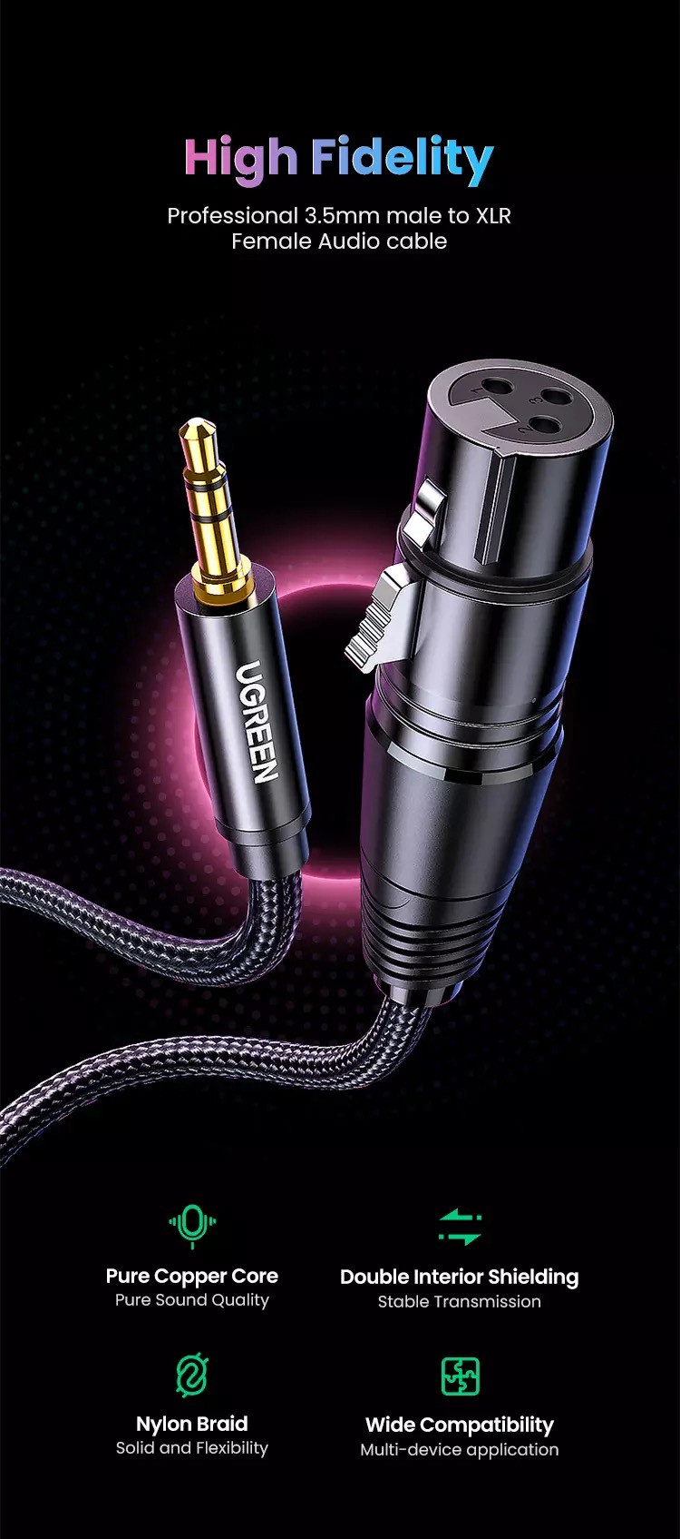 Kamstore.com.ua Аудио кабель Ugreen AV182 (20769) HiFi XLR to 3.5 mm