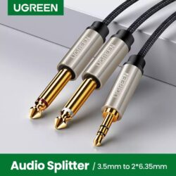 Kamstore.com.ua Аудио кабель сплиттер 3.5 mm to 2 х 6.35mm FM (2pin) для микшера, усилителя, колонок Ugreen AV126 Black (1-2m) (1)