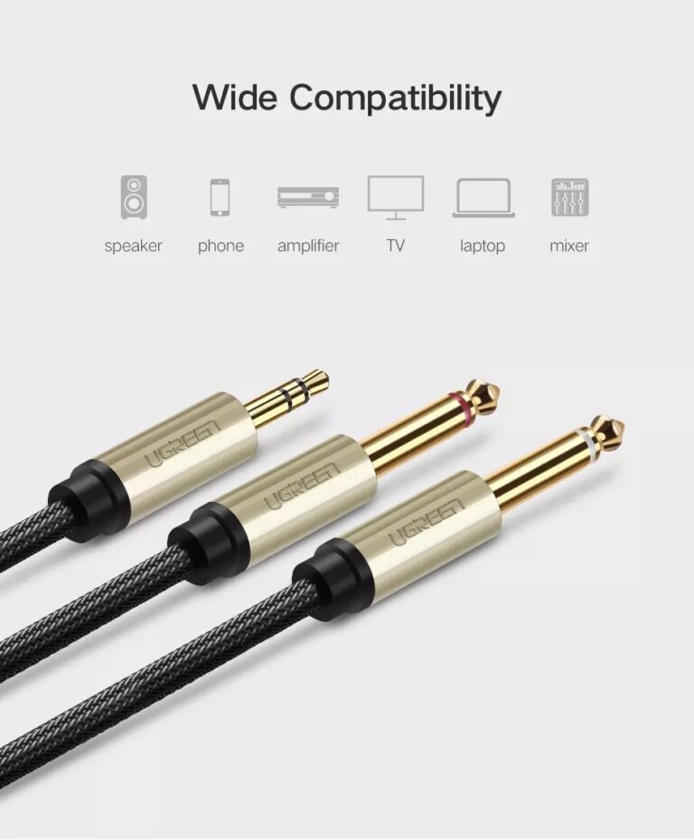 Kamstore.com.ua Аудио кабель сплиттер 3.5 mm to 2 х 6.35mm FM (2pin) для микшера, усилителя, колонок Ugreen AV126 Black (1-2m) (11)