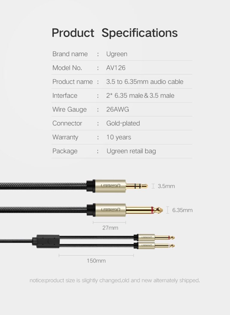 Kamstore.com.ua Аудио кабель сплиттер 3.5 mm to 2 х 6.35mm FM (2pin) для микшера, усилителя, колонок Ugreen AV126 Black (1-2m) (17)