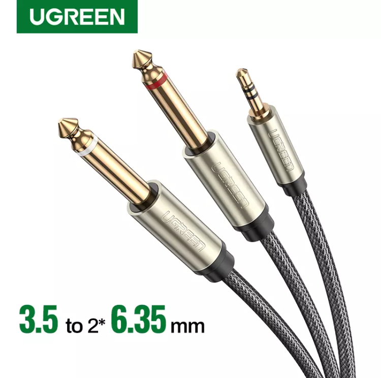 Kamstore.com.ua Аудио кабель сплиттер 3.5 mm to 2 х 6.35mm FM (2pin) для микшера, усилителя, колонок Ugreen AV126 Black (1-2m) (7)