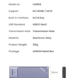 Kamstore.com.ua Корпус для SSD с поддержкой двух протоколов M.2 NMVe и SATA USB 3.1 Gen2 CM559 Ugreen 90408 (19)