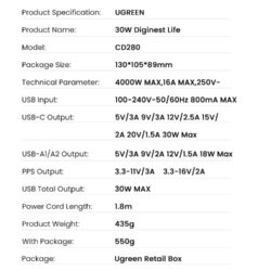 Kamstore.com.ua Настольное зарядное устройство 30W Зарядная станция Удлинитель 1.8m CD280 Ugreen 50683 (16)