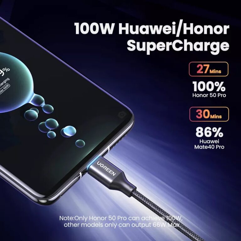 Kamstore.com.ua Кабель зарядный 100W Huawei SuperСharge 6A Type-C Ugreen US279 Black Nylon (1-2m) NEW (3)