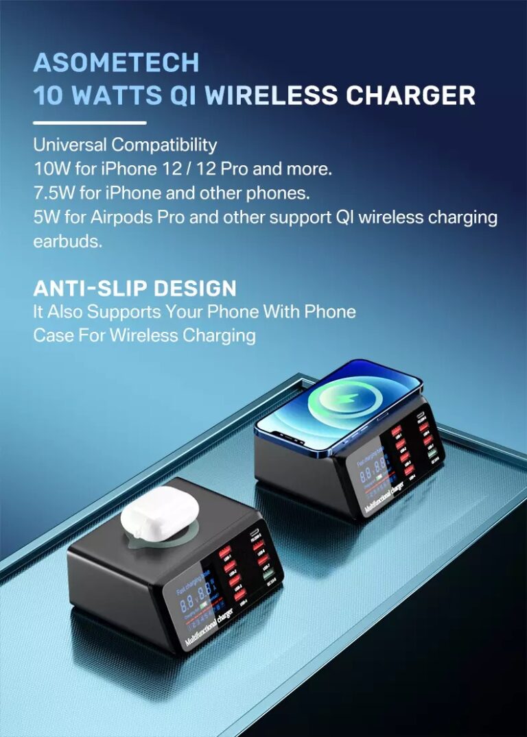 Kamstore.com.ua Быстрое зарядное устройство 100W Asometech ASX9 QC3.0 PD3.0 8 портов для iPhone, Samsung, Xiaomi (12)