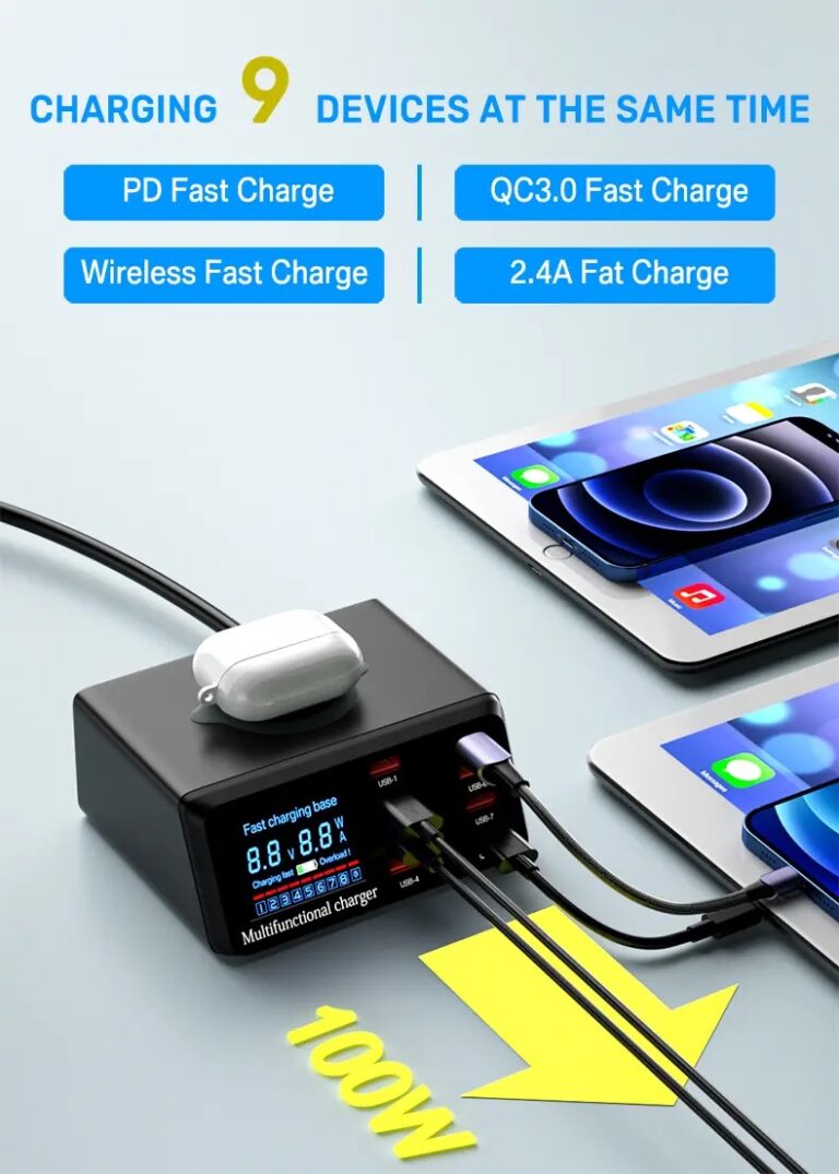 Kamstore.com.ua Быстрое зарядное устройство 100W Asometech ASX9 QC3.0 PD3.0 8 портов для iPhone, Samsung, Xiaomi (9)