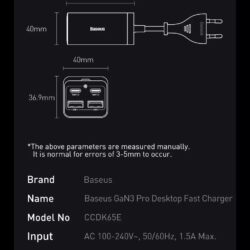 Kamstore.com.ua Зарядное устройство Baseus GaN³ Pro 65W PD 4 USB Quick Charge 4.0 3.0 Type C(CCDK65E) (19)