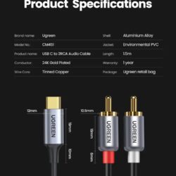 Kamstore.com.ua HiFi Аудио кабель USB-C to 2RCA with Dac Chip Ugreen 20193, 1 (15)