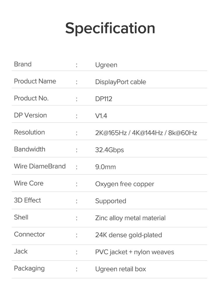 Kamstore.com.ua Кабель DisplayPort DP 1.4 Ugreen DP114 (21)