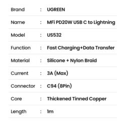 Kamstore.com.ua Кабель MFi Ugreen US532 для зарядки и передачи данных Lightning to USB-C 20W PD Fast Charging (19)