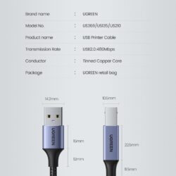 Kamstore.com.ua Кабель Ugreen US369 USB Printer Cable USB type B для принтеров, сканеров, МФУ Black (1-2m) (17)