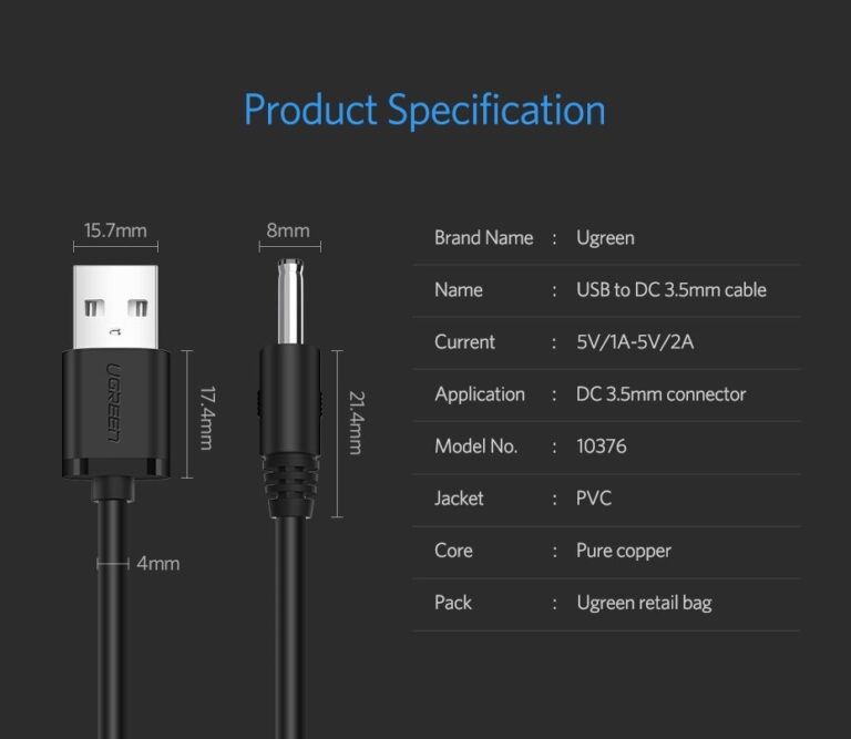 Kamstore.com.ua Кабель для зарядки DC 3.5mm to USB Ugreen 10376 Black, 1m (25)