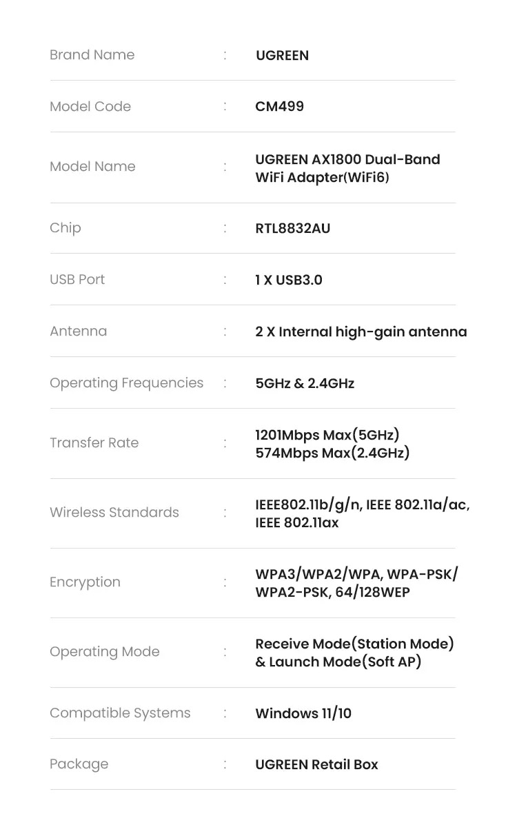 Kamstore.com.ua Dual band WiFi6 adapter 90340 Ugreen CM499 (17)