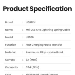 Kamstore.com.ua Кабель пружинный Lightning Ugreen US536 Lightning to USB Ugreen 90479 (7)