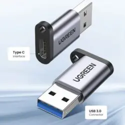 Kamstore.com.ua Адаптер UGREEN US276 Переходник USB-A 3.0 to USB-C Adapter с карабином Space Gray (50540)