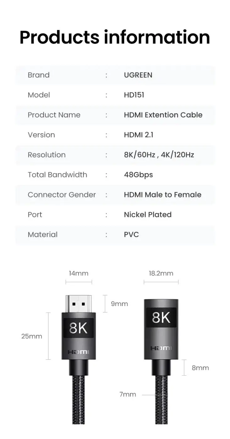 Kamstore.com.ua Кабель HDMI 2.1 UGREEN HD151 Удлинитель HDMI to HDMI (16)